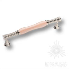 Ручка скоба керамика с металлом, розовый/глянцевый никель 160 мм